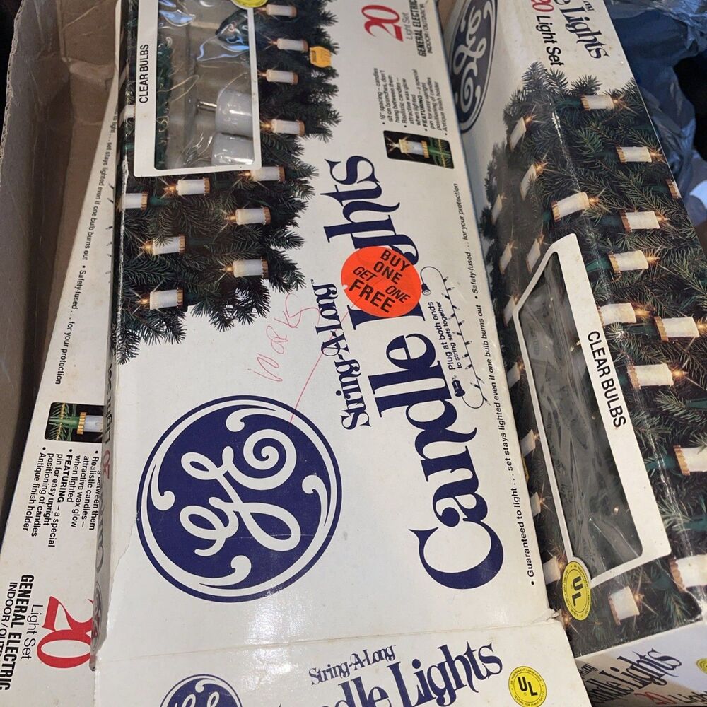 Christmas GE String-A-Long Candle Lights 3 Boxes, Each with a 20-Bulb Strand Vtg